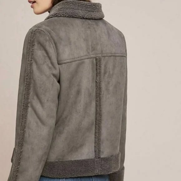 NWOT Anthropologie Marrakech Tina Suede Sherpa Fleece Aviator Jacket, Size XS - Picture 3 of 10